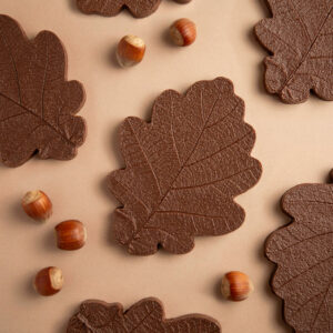 tablette fourrée pralinée en forme de feuille de chêne