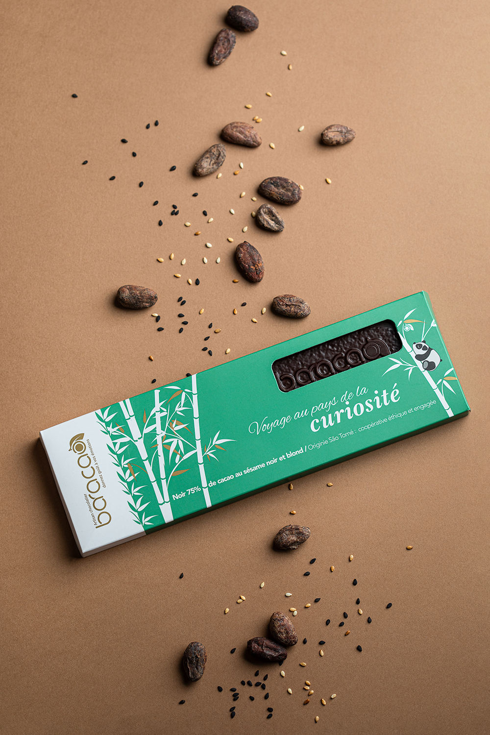 tablette de chocolat "curiosité" aux deux sésames blonds et noirs