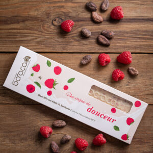 tablette douceur, au chocolat blanc et éclats de framboise